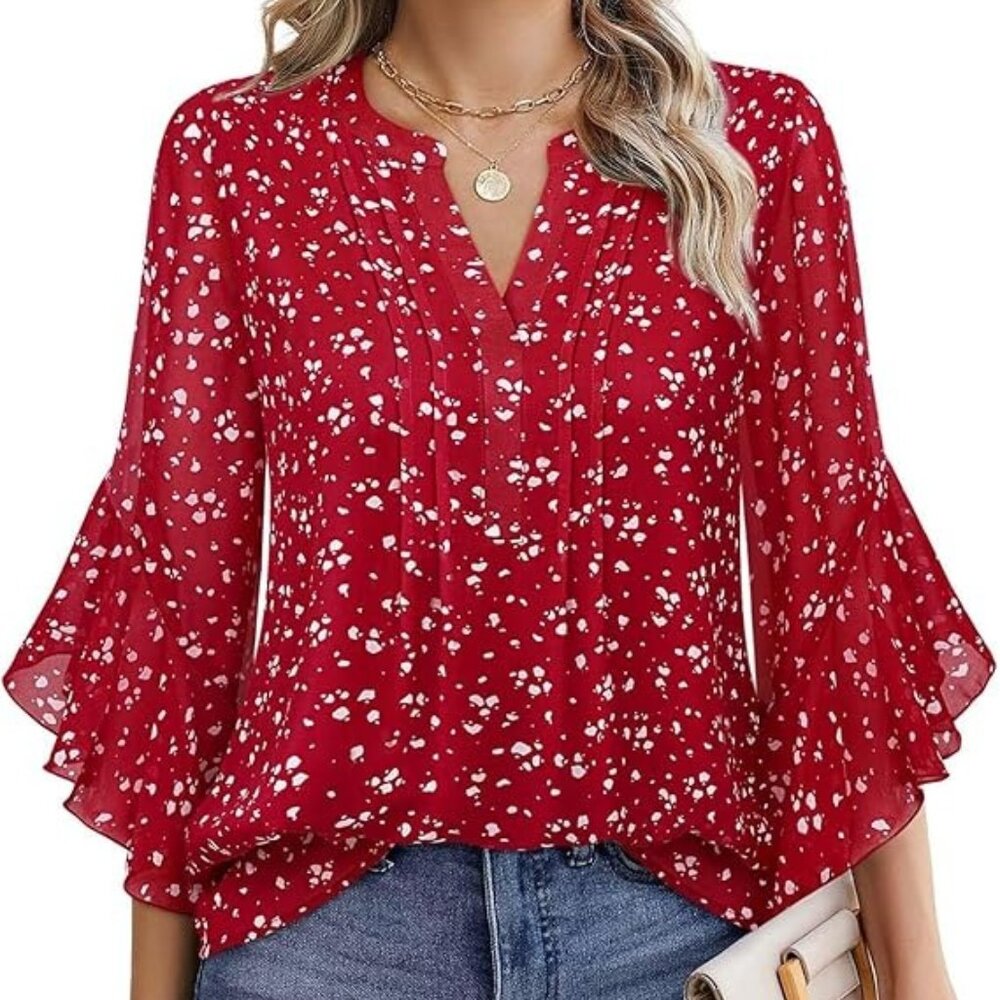 Just in time for Valentine's Day! Women's 3/4 Sleeve Top, Small, Spotted Red